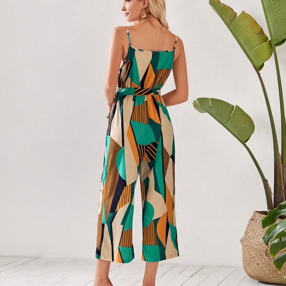 New Patchwork Print Belted Slip Jumpsuit - Picture 2 of 5